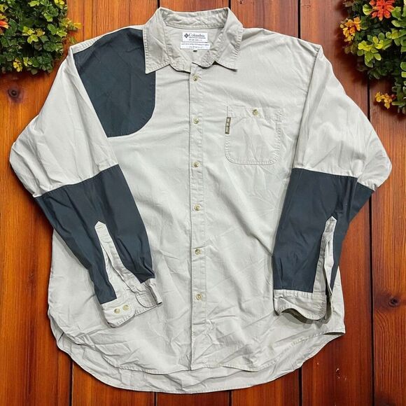 Columbia Sportswear Vintage Hunting Tan Green Button Front Shirt Mens Size XXL - Picture 1 of 8